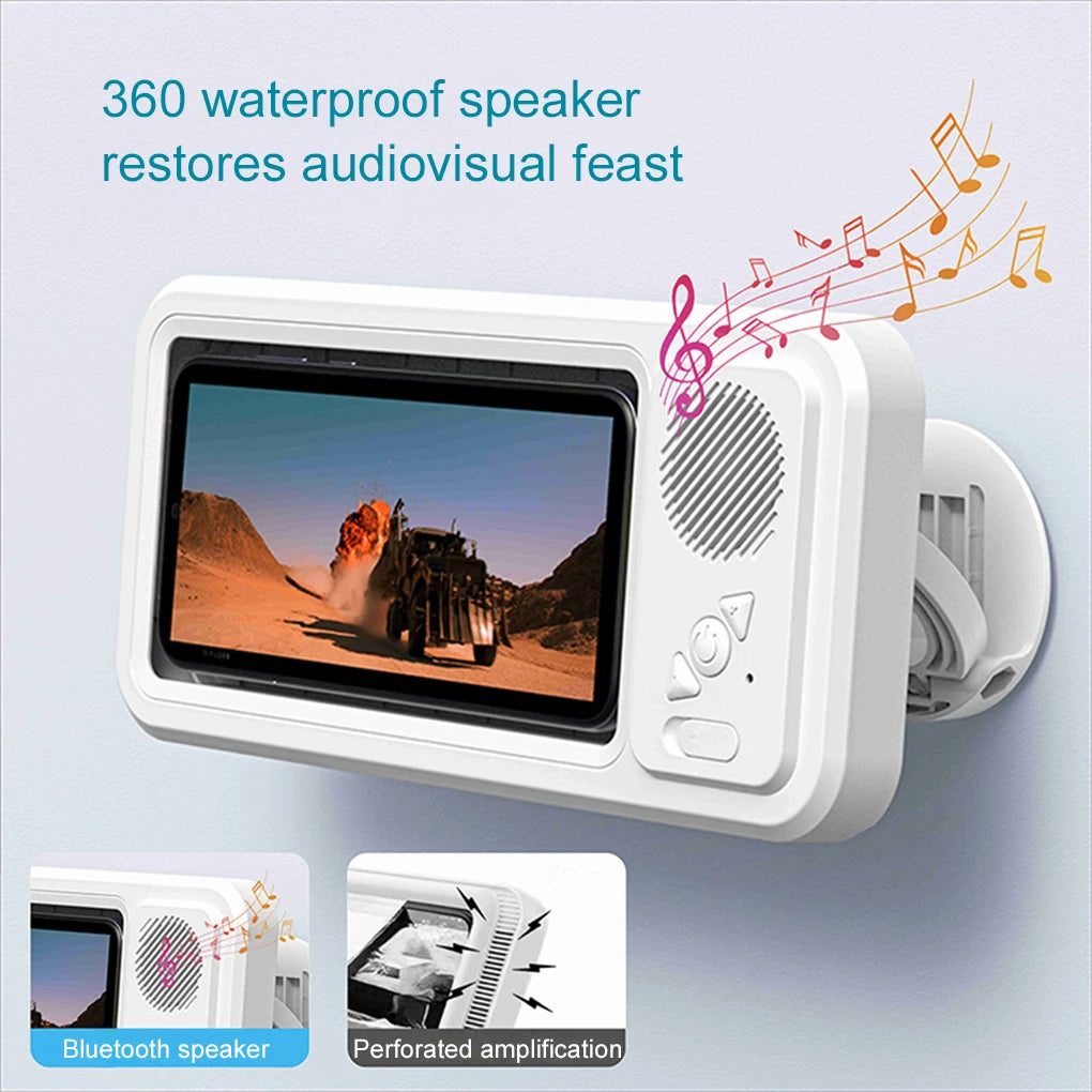 Waterproof Shower Phone Holder, Bluetooth Speaker, Anti-Fog Touch Screen, Wall Mount, Bathroom, IPX4